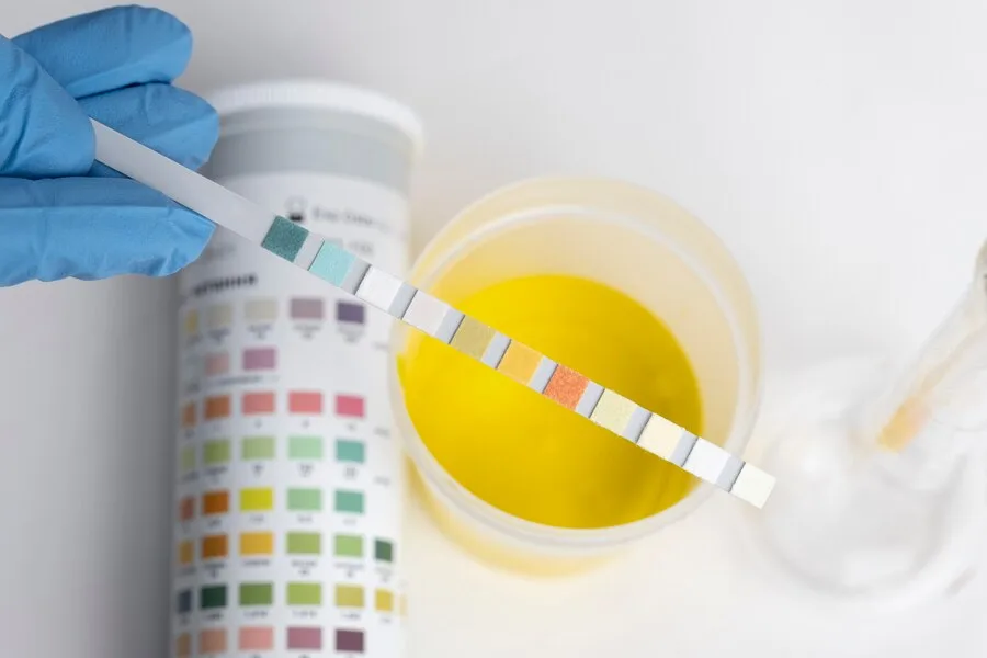 medecin-laboratoire-effectuant-examen-medical-urine_23-2149372009 Une analyse d'urine pour détecter les substances présents dans l'organisme.