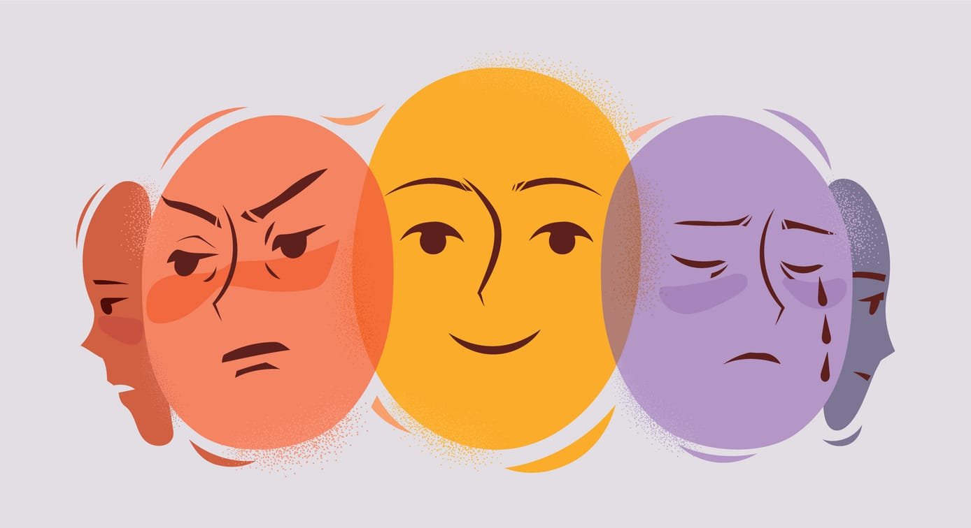Various emotions and facial expressions of one person. Les troubles d'humeur, y compris la dépression.